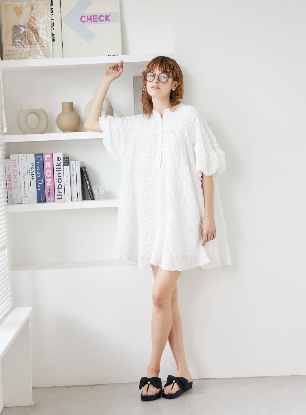 COEL Online Storeポップコーンミニワンピース(36 ホワイト): DRESSES