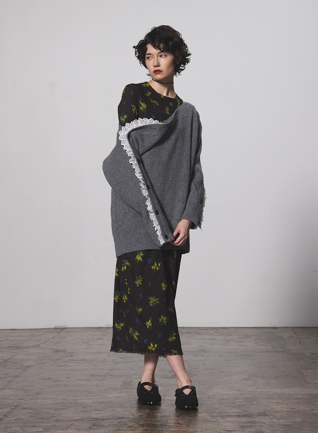 ジャガードフラワープリントワンピース