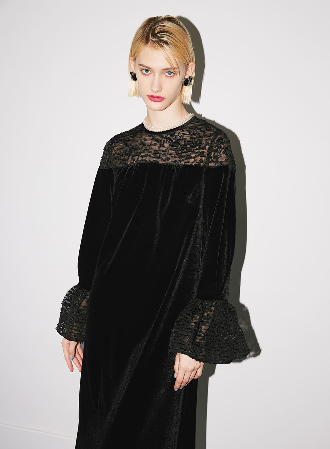 COEL Online Storeシアー切替ベロアワンピース(36 ブラック): DRESSES